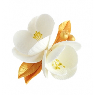 Kwiat cukrowy magnolia biała ze złotymi liśćmi 1 szt.